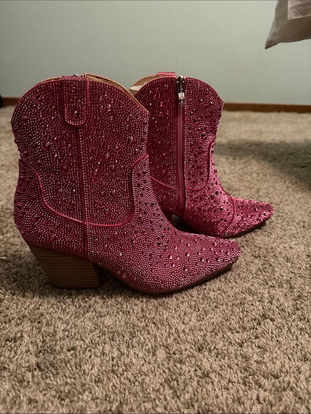 Gozzy Girl Pink Embellished Western Ankle Boots - Women's Fashion Boots